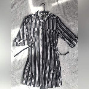 Women’s Black & White Striped Spring Button-down Dress Size L